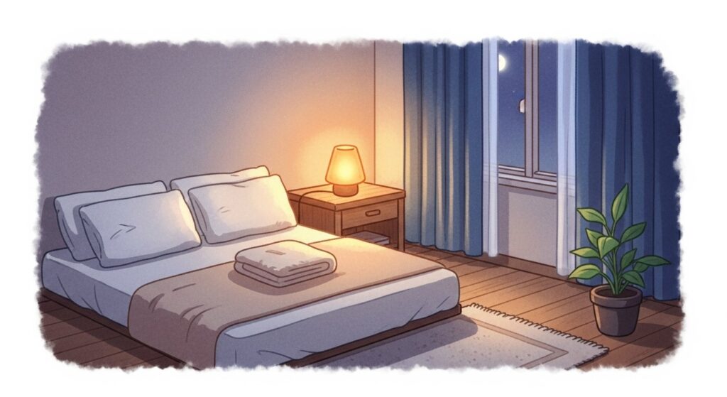 快適に整えられた寝室のイラスト